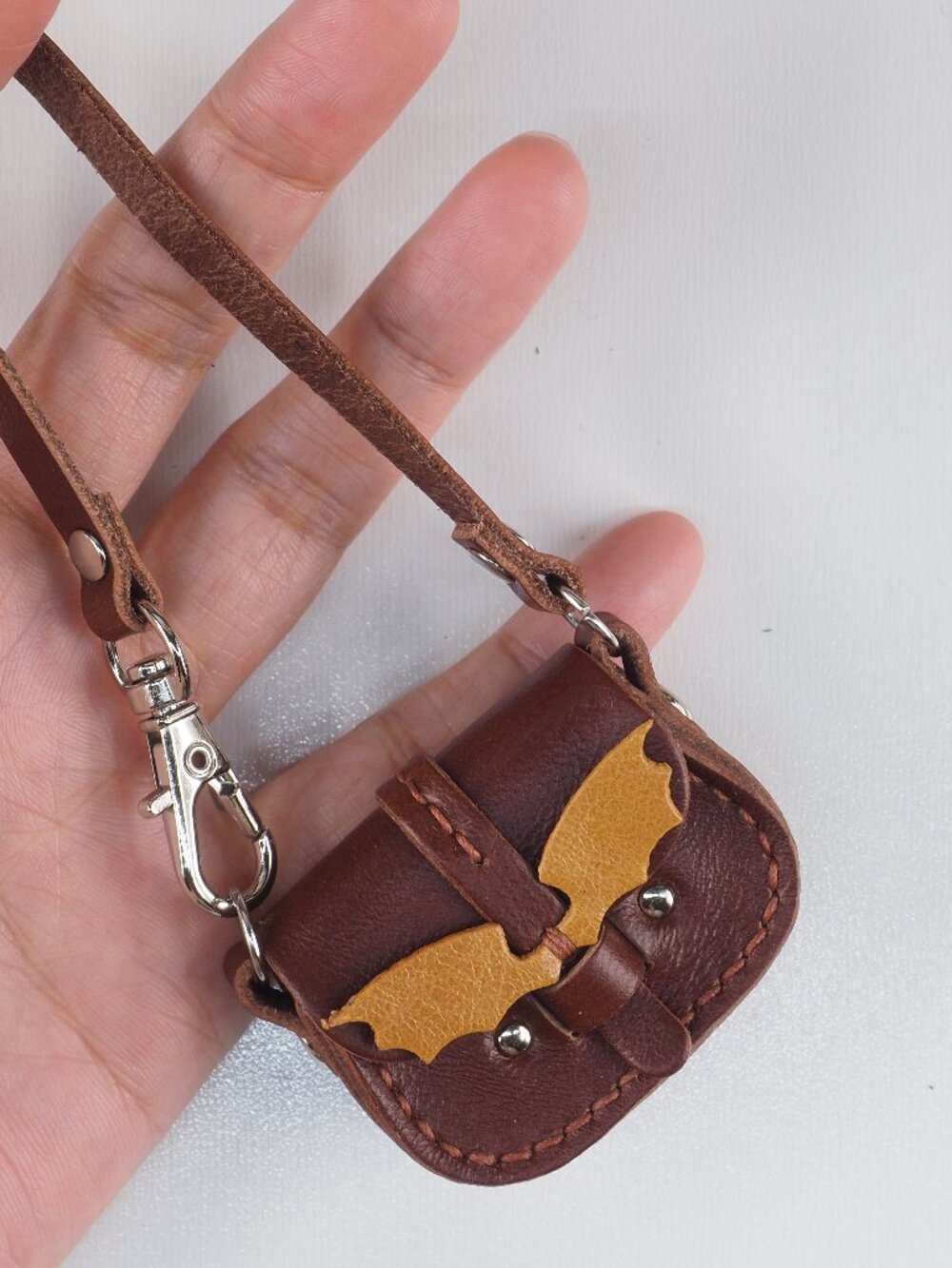 Handmade Mini Leather purse bag charm Tiny BJD Blythe Halloween Bat 006
